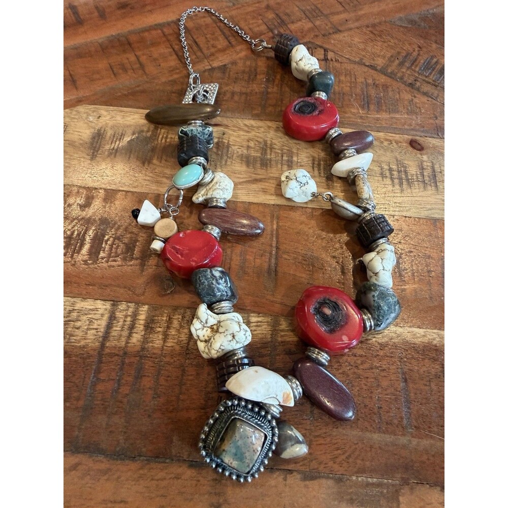Vintage Handcrafted Gemstone Multi-stone Statement Necklace Boho South Western